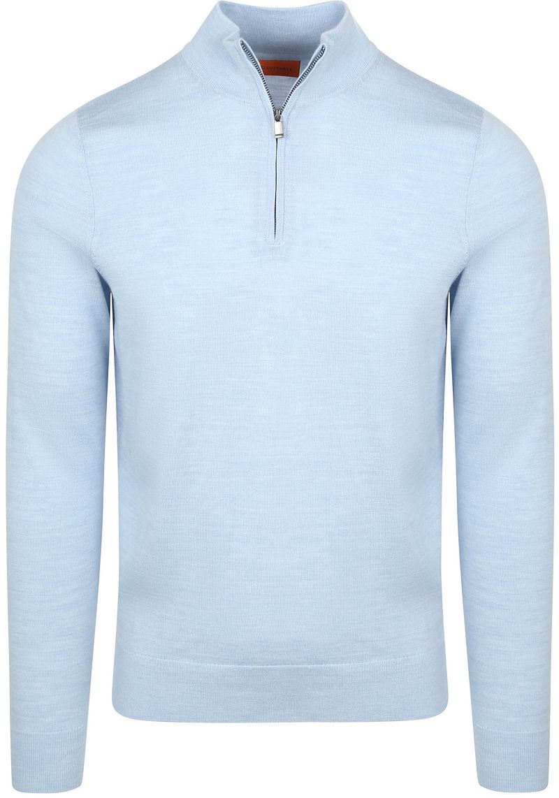 Suitable Merino Half Zip Trui Lichtblauw