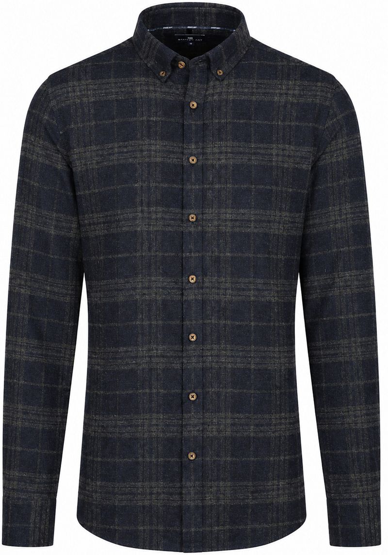 State of Art Overhemd Yarn Dyed Geruit Grijs op Navy