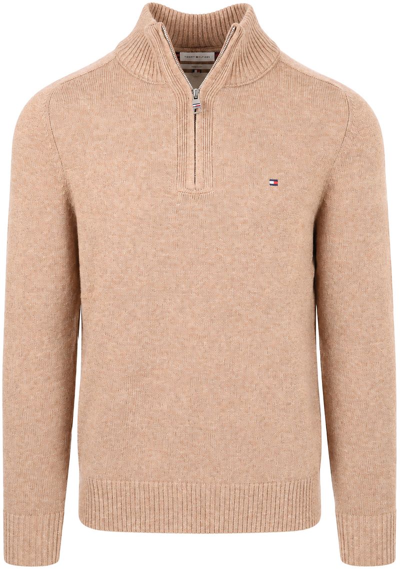 Tommy Hilfiger Pullover Half Zip Lambswool Safari Canvas Heather - Größe L