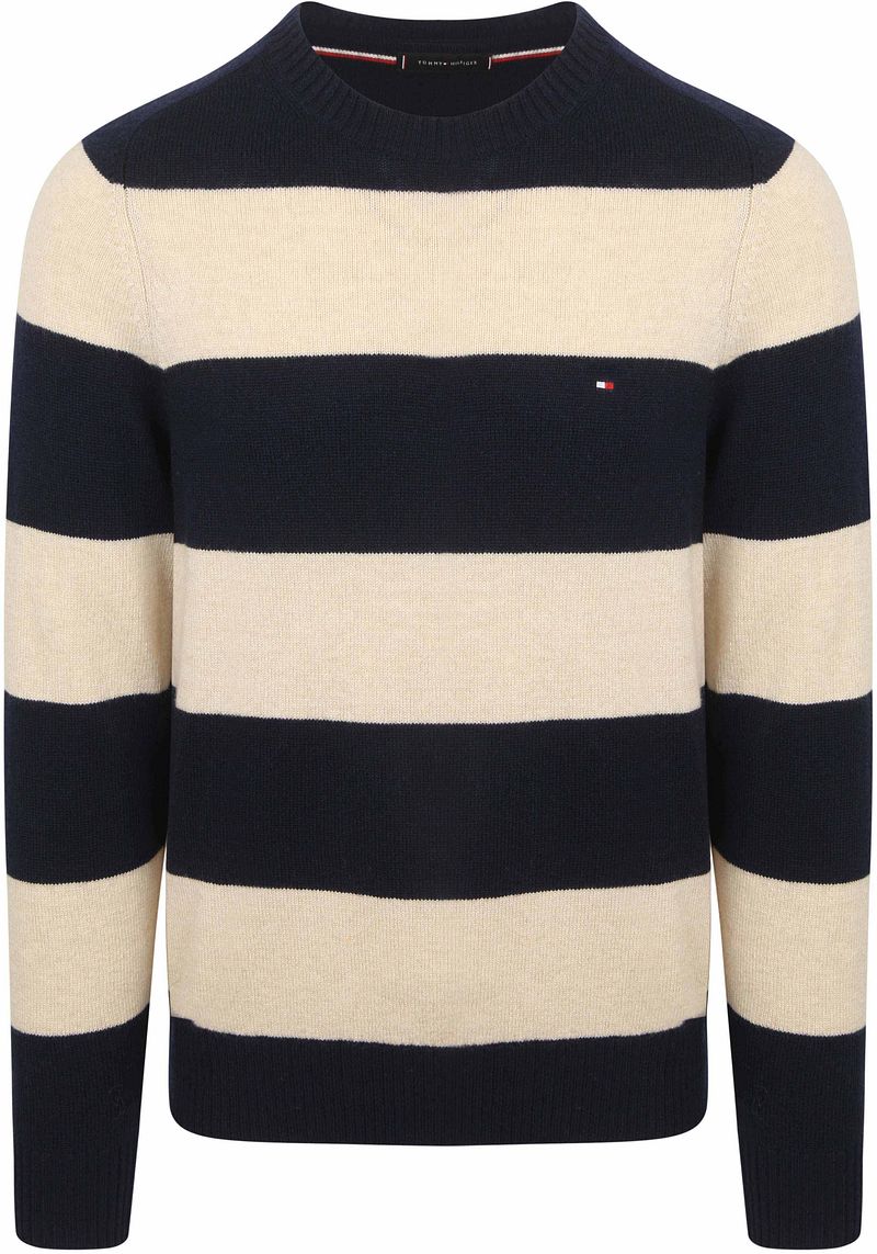 Tommy Hilfiger Pullover Lammwolle Streifen Navy - Größe M günstig online kaufen