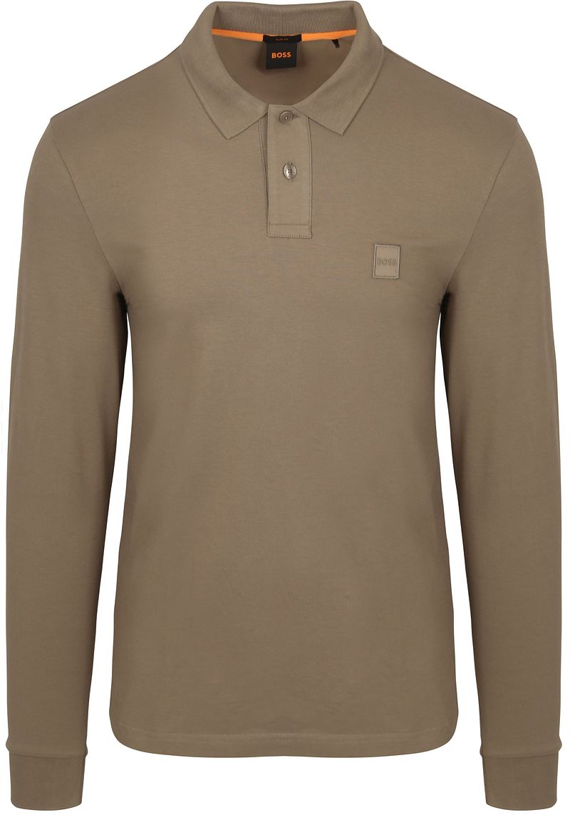 Boss Passerby Polo Taupe Slim-Fit Langarm - Größe M