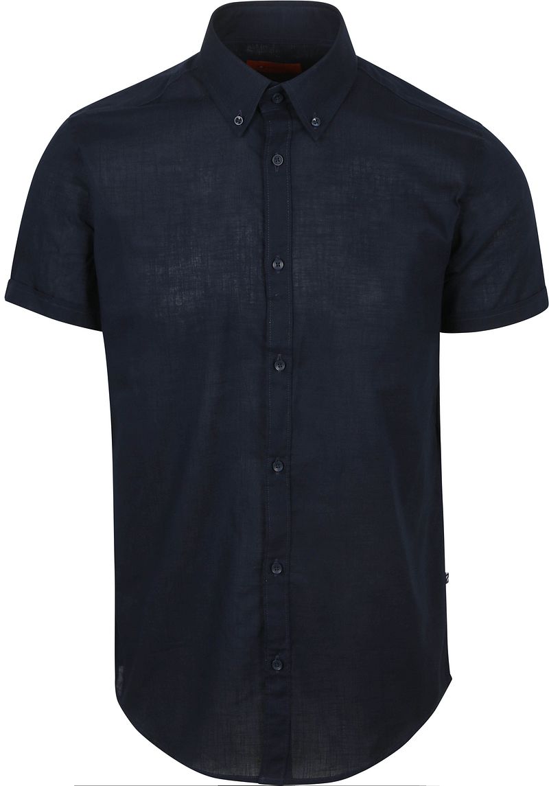 Suitable Korte Mouwen Overhemd Cotton Slub Navy