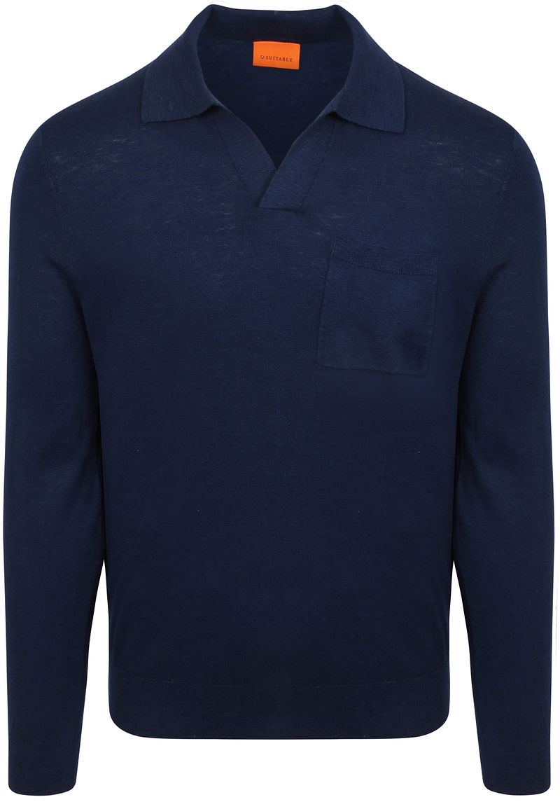 Suitable Longsleeve Knitted Poloshirt Riva Pocket Marine - Größe L