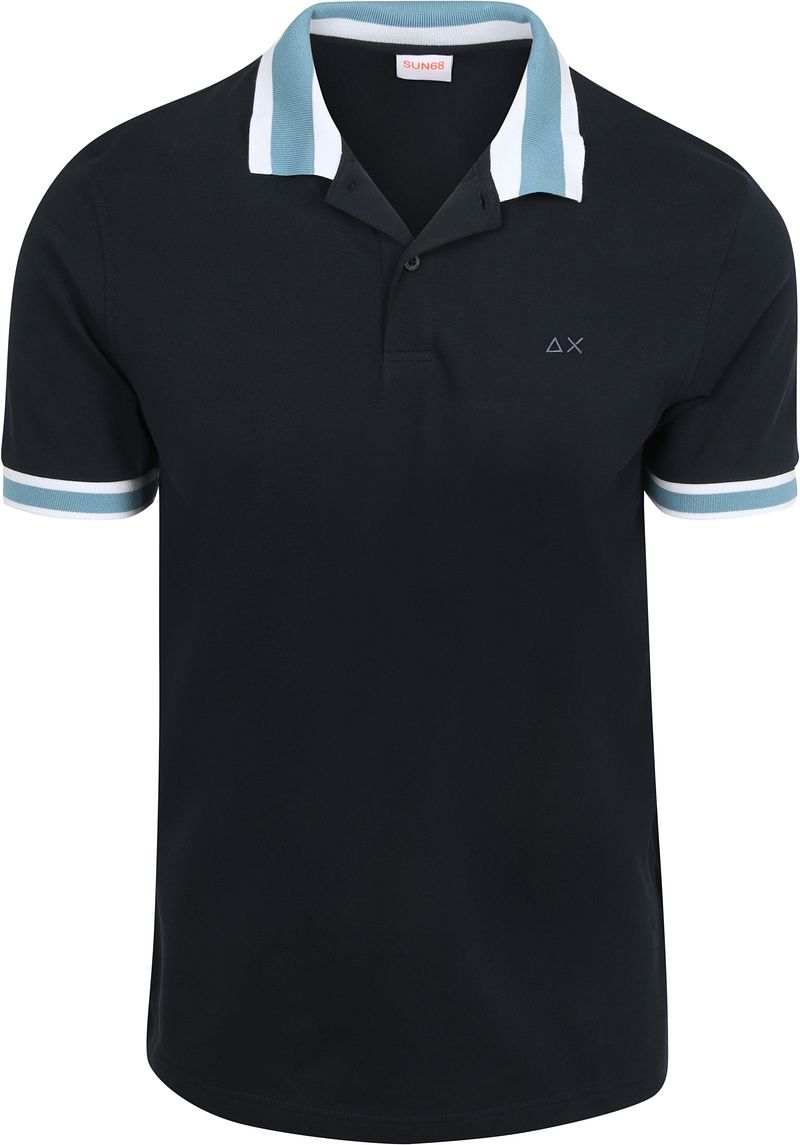 Sun68 Poloshirt Multistripes Collar Navy  - Größe M günstig online kaufen