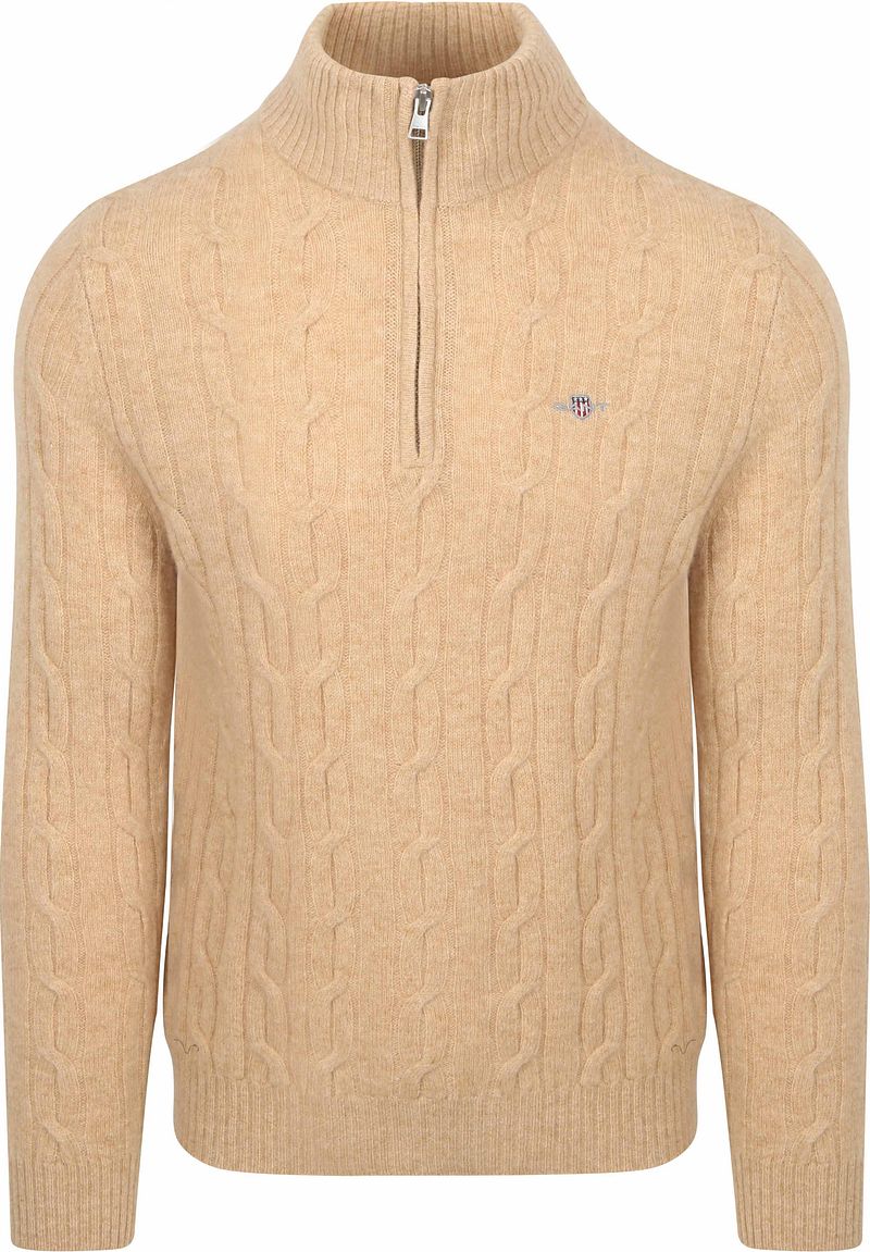 Gant Half-Zip Lammwollpullover Cable Beige - Größe XXL