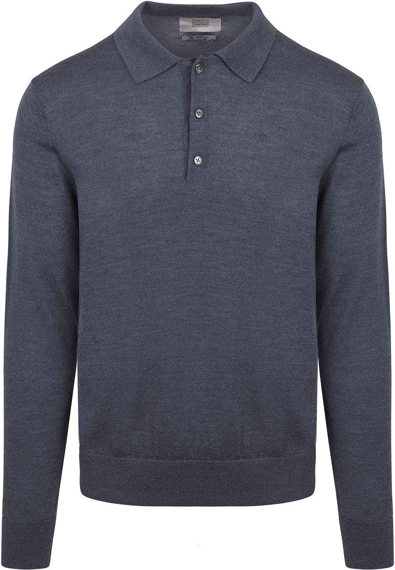 King Essentials The Robert Langarm-Poloshirt Merino Anthrazit - Größe S