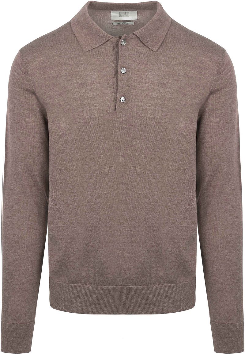 King Essentials The Robert Langarm-Poloshirt Merino Braun - Größe XL
