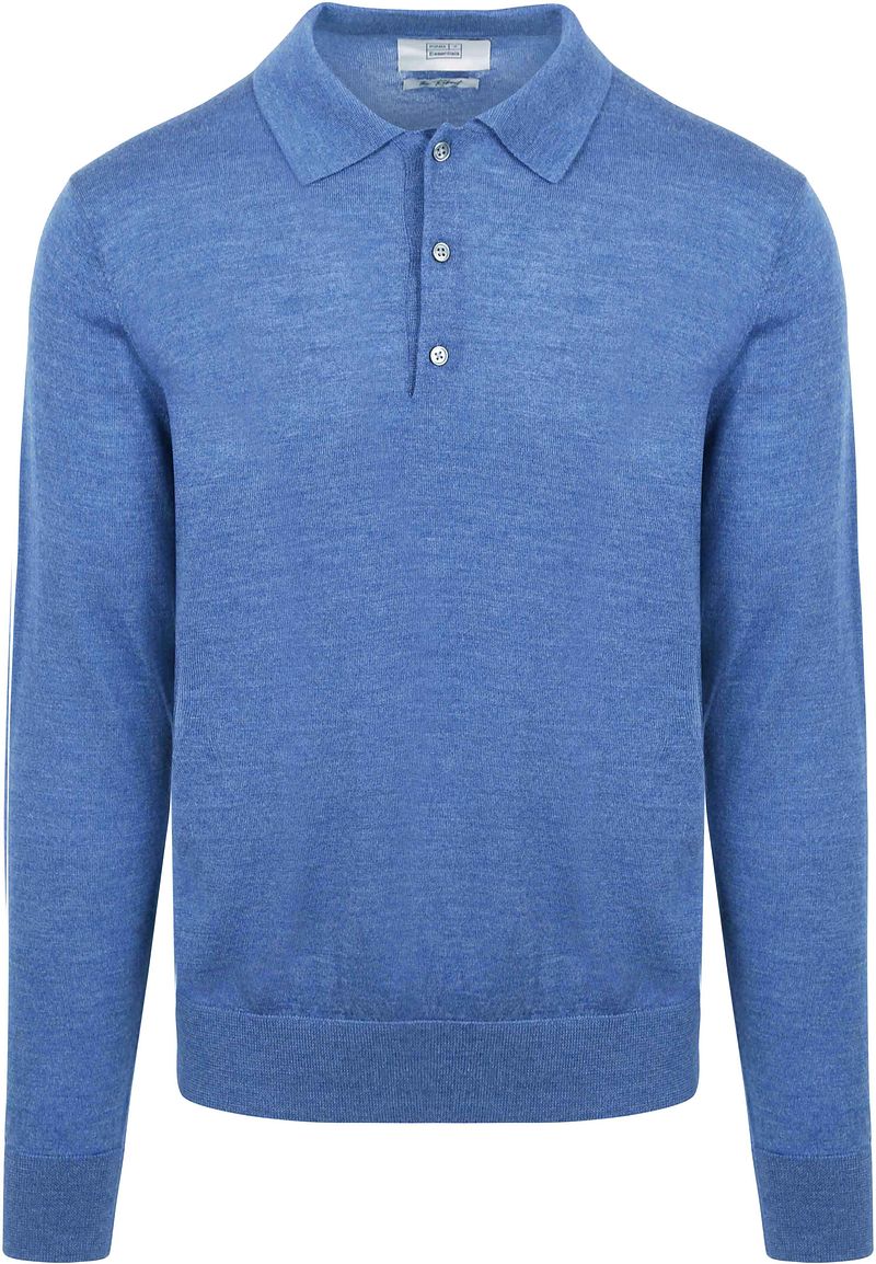 King Essentials The Robert Langarm-Poloshirt Merino Mittelblau - Größe S