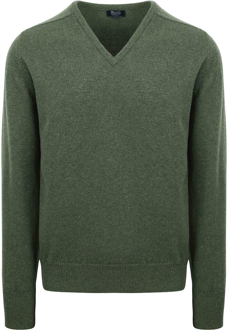William Lockie Pullover Lammwolle V-Ausschnitt Olivgrün - Größe 3XL