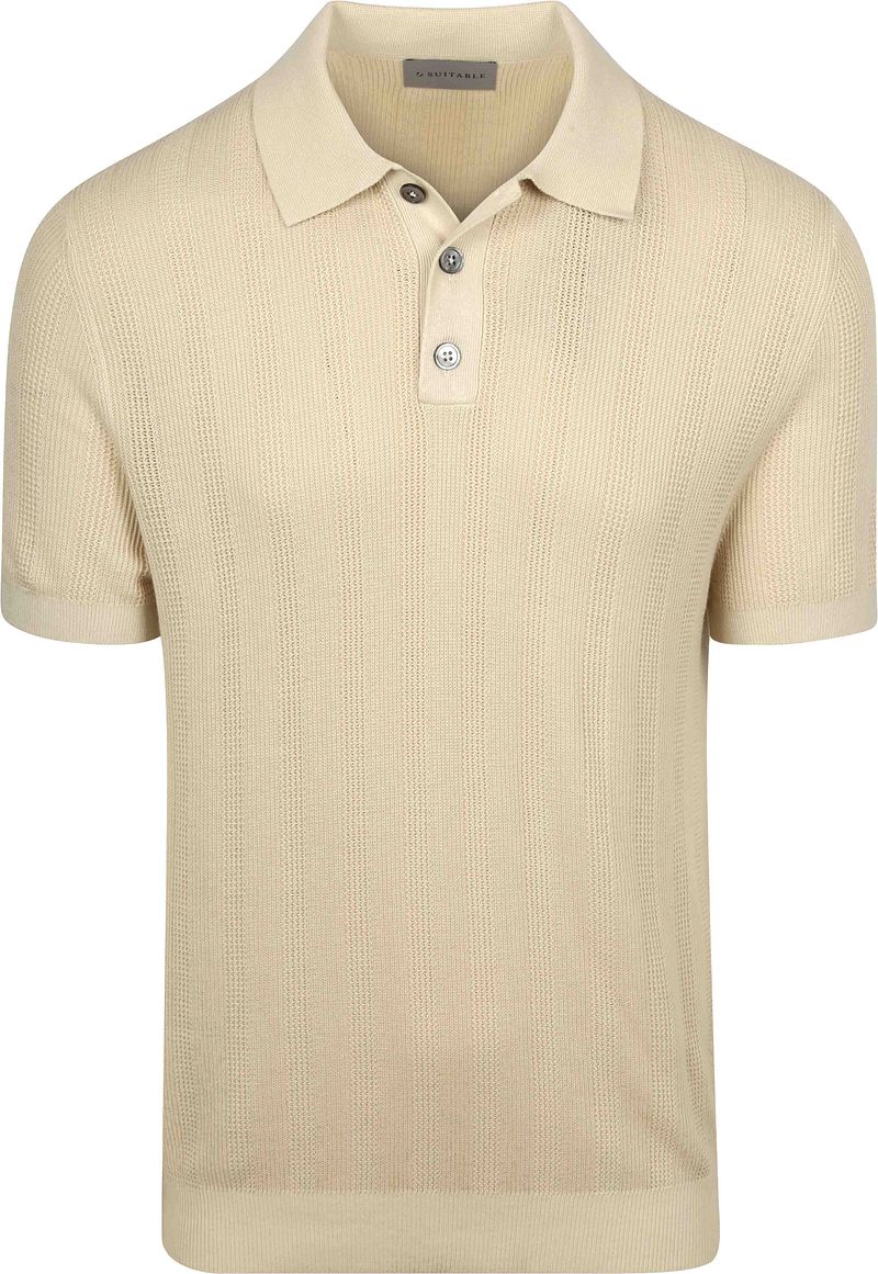 Suitable Knitted Jacquard Poloshirt Sand - Größe L günstig online kaufen