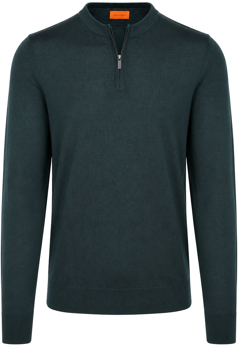Suitable Crew Zip Merino Donkergroen