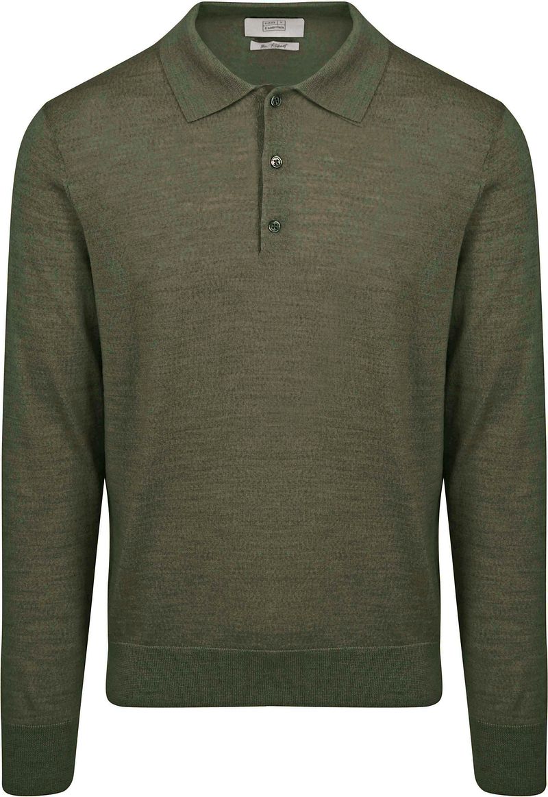 King Essentials The Robert Langarm-Poloshirt Merino Army Grün - Größe S