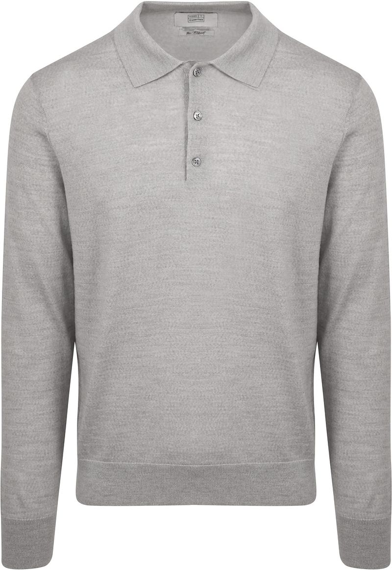 King Essentials The Robert Langarm-Poloshirt Merino Grau - Größe L