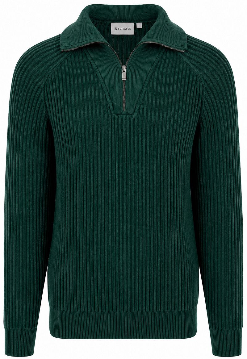 Suitable Half Zip Trui Sailor Wool Blend Donkergroen