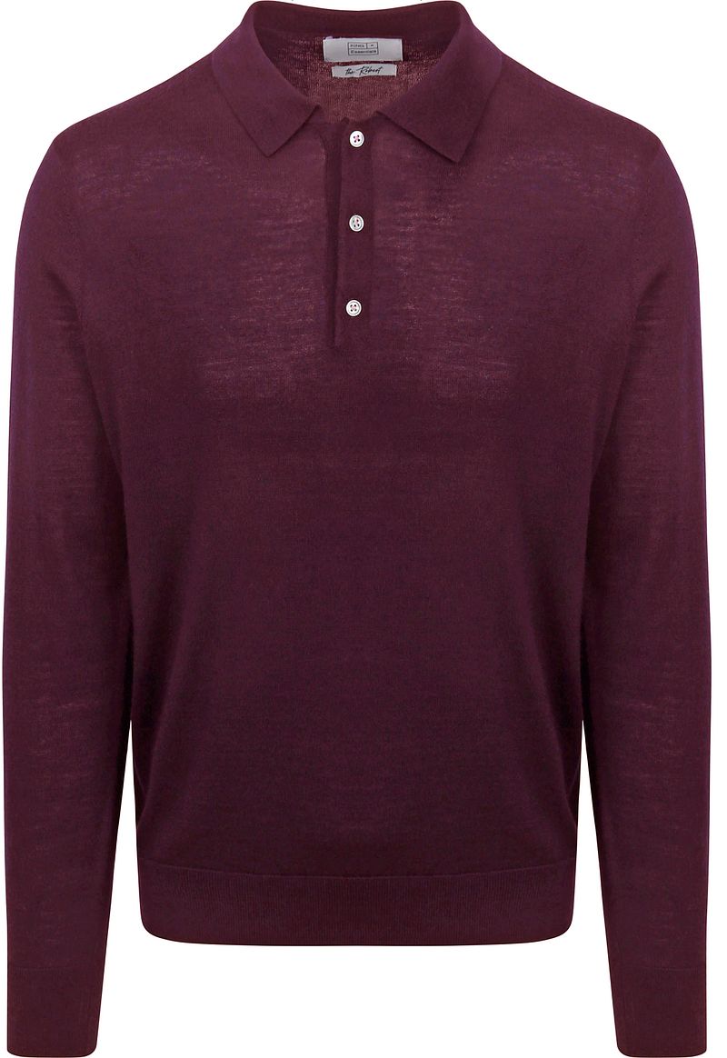 King Essentials The Robert Langarm-Poloshirt Merino Bordeaux - Größe XXL