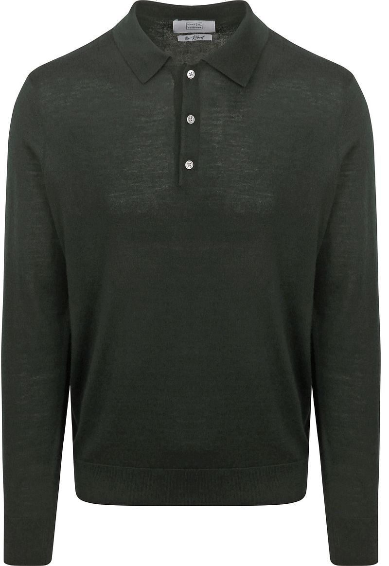 King Essentials The Robert Langarm-Poloshirt Merino Dunkelgrün - Größe XL