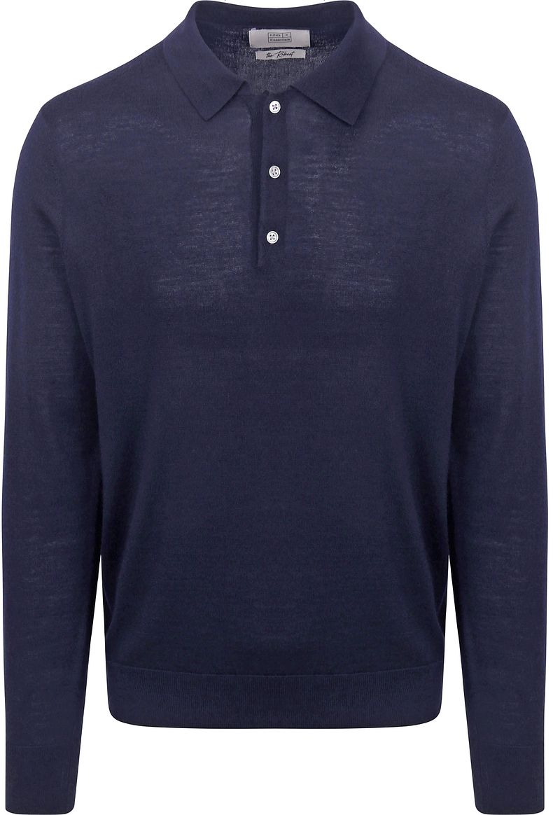 King Essentials The Robert Langarm-Poloshirt Merino Navy - Größe XL