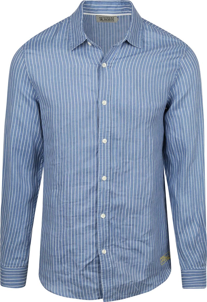 Scotch and Soda Linnen Overhemd Streep Blauw