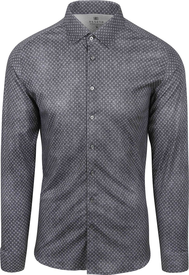 Desoto Overhemd Print Denim Donkerblauw