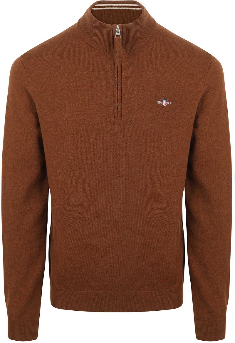 Gant Halfzip Wol Trui Logo Bruin