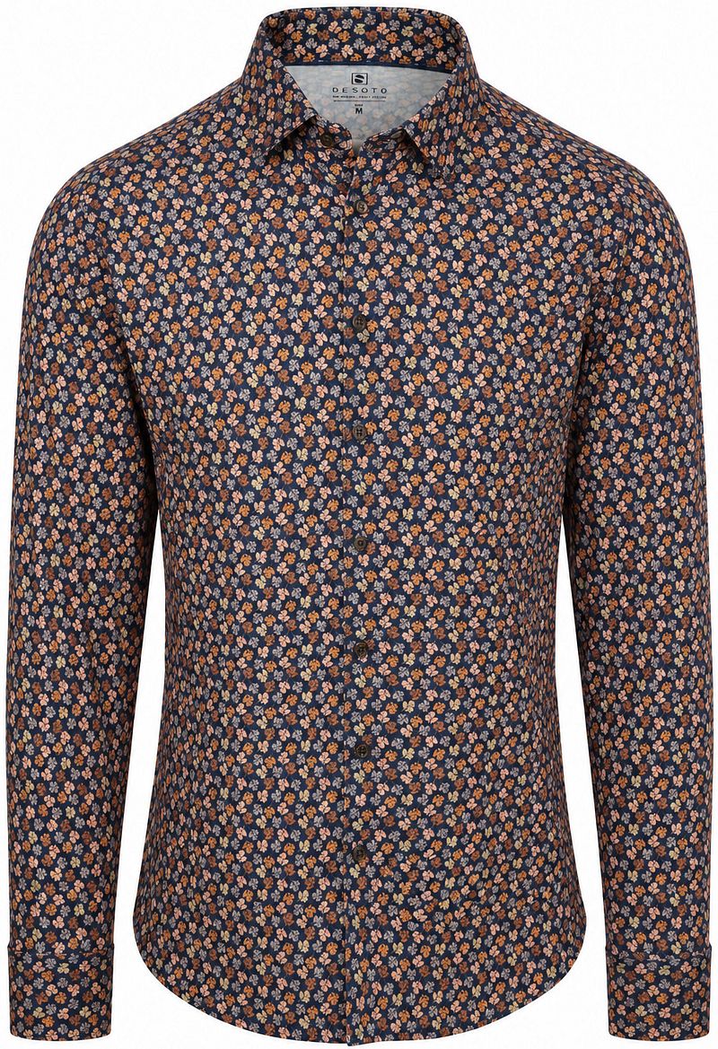 Desoto Overhemd Print Bloem Bruin Navy