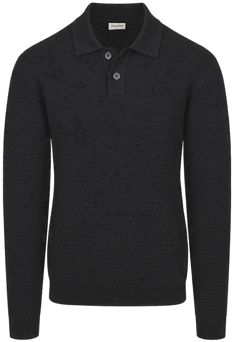 No Excess Polo Buttons Jacquard Knit Zwart