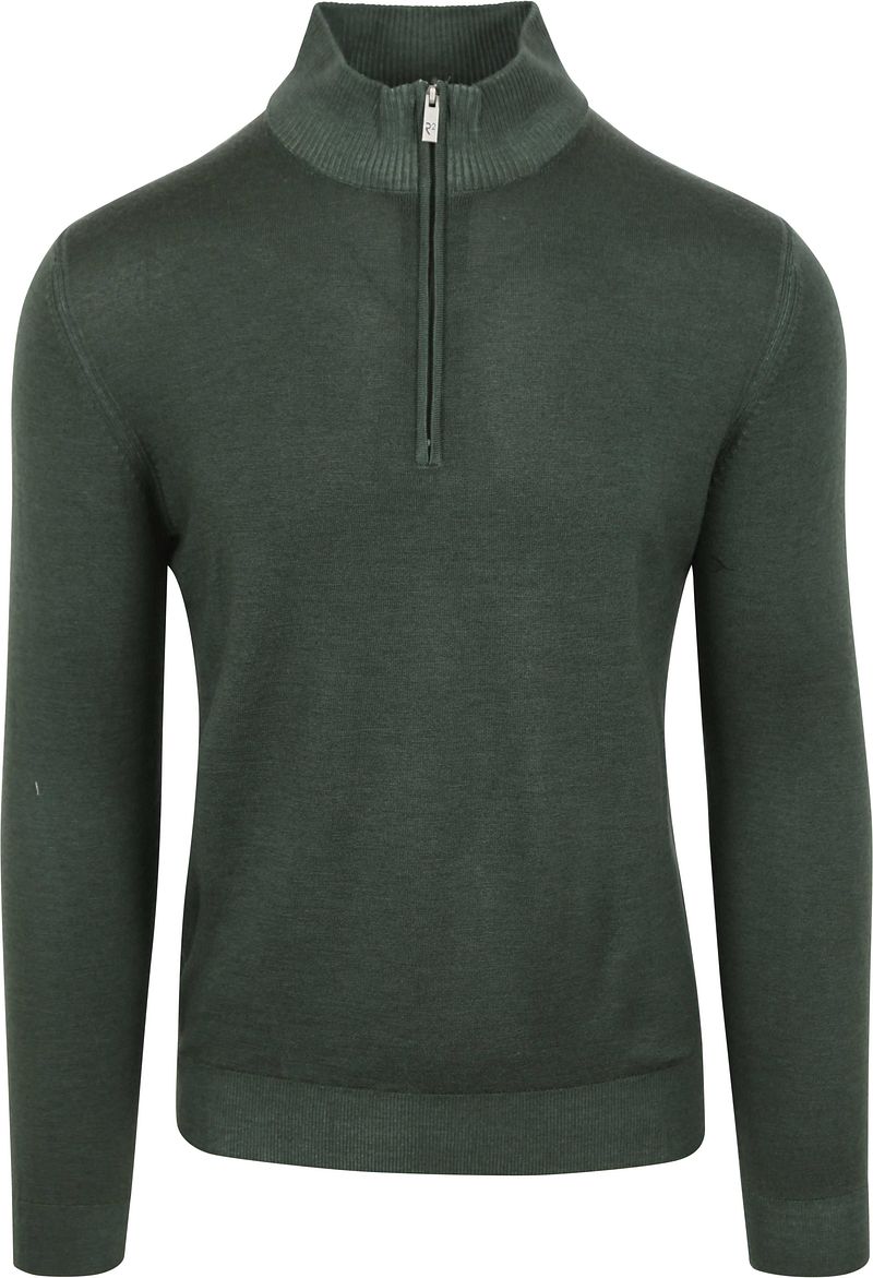 R2 Amsterdam R2 Half Zip Trui Merino Wol Donkergroen