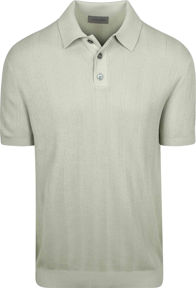 Suitable Knitted Jacquard Poloshirt Hellgrün - Größe M günstig online kaufen