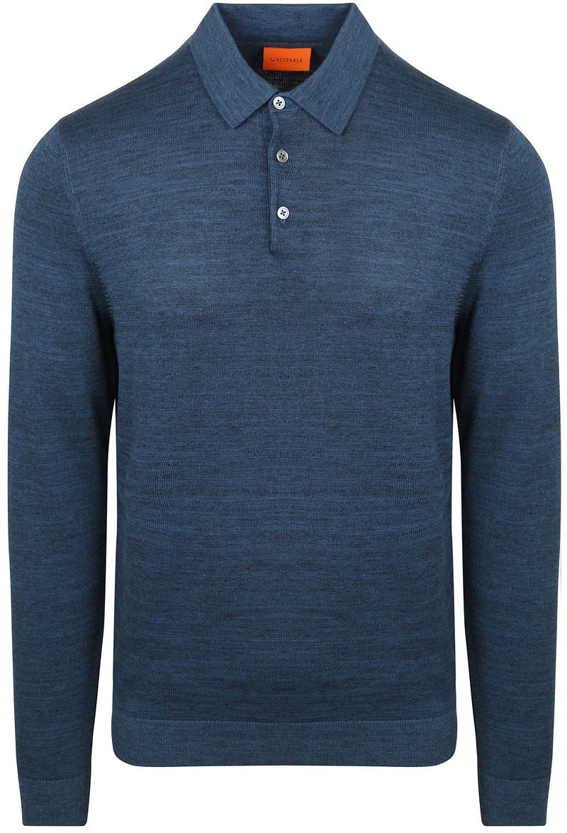 Suitable Longsleeve Poloshirt Flat Knit Blauw