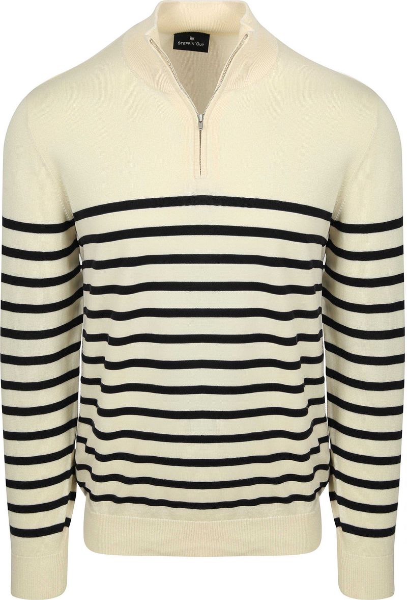 Steppin' Out Half-Zip Trui Breton Stripe Ecru