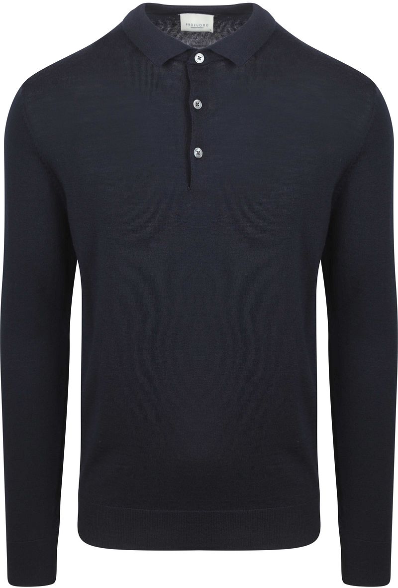 Profuomo Longsleeve Poloshirt Merinowolle Navy - Größe L günstig online kaufen
