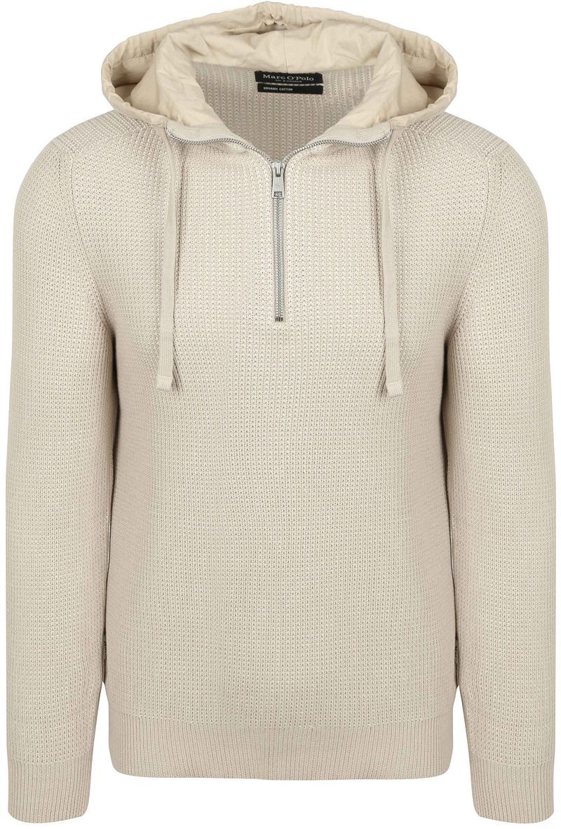 Marc O'Polo Hooded Half Zip Pullover Structured Bi-Colour Ecru - Größe XL günstig online kaufen