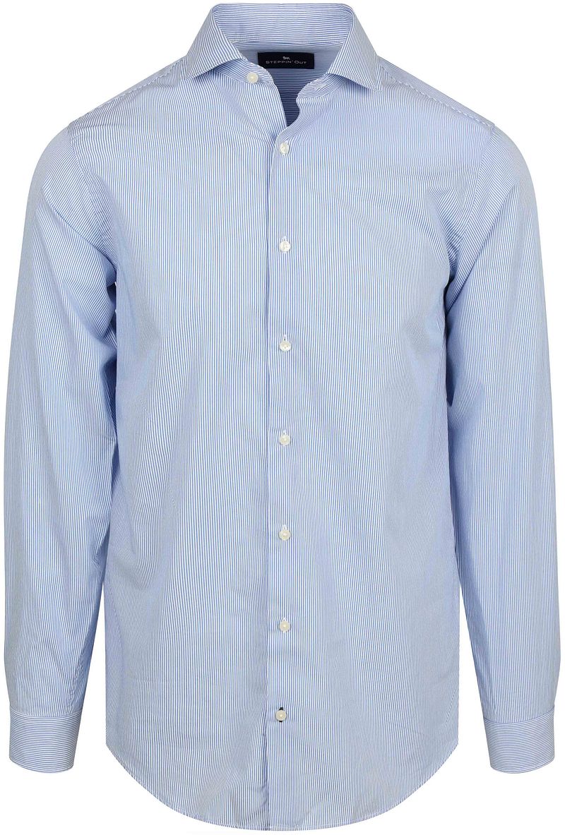 Steppin' Out Overhemd Twill Streep Lichtblauw