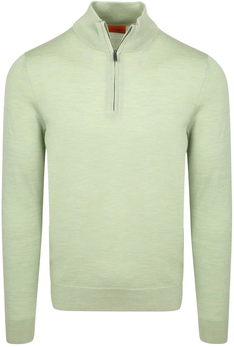 Suitable Merino Half Zip Trui Lichtgroen