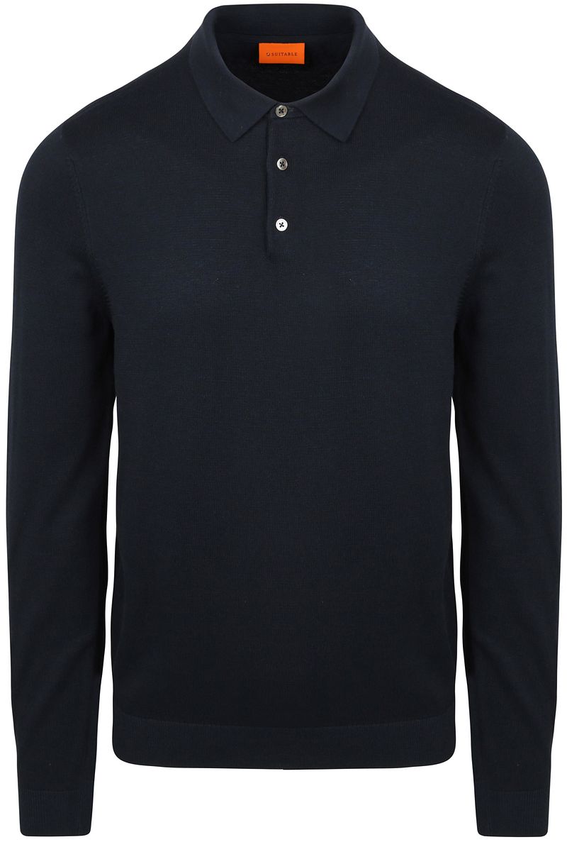 Suitable Longsleeve Poloshirt Flat Knit Navy - Größe M günstig online kaufen