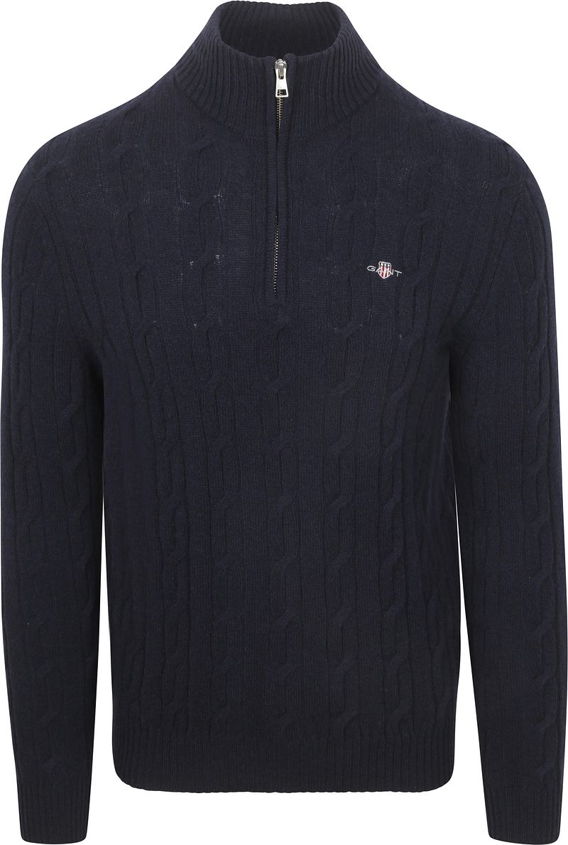 Gant Halfzip Lamswol Trui Cable Navy