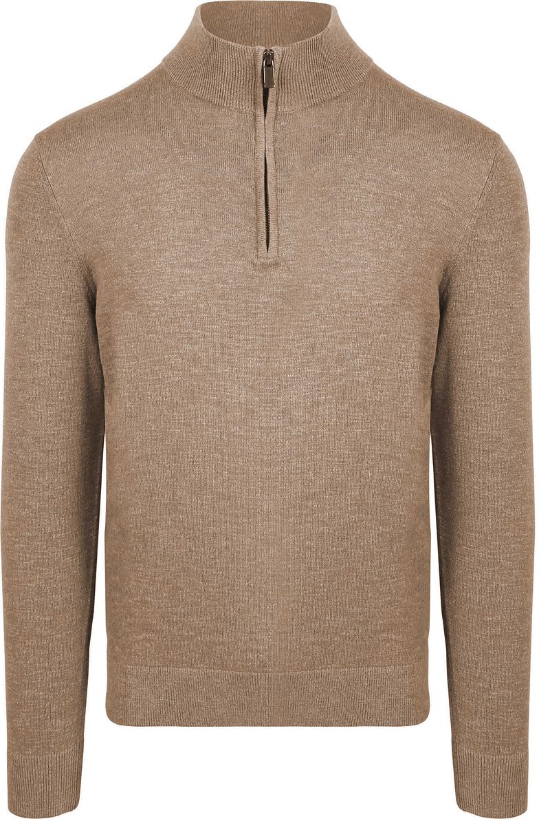 Suitable Slub Yarn Half Zip Trui Beige