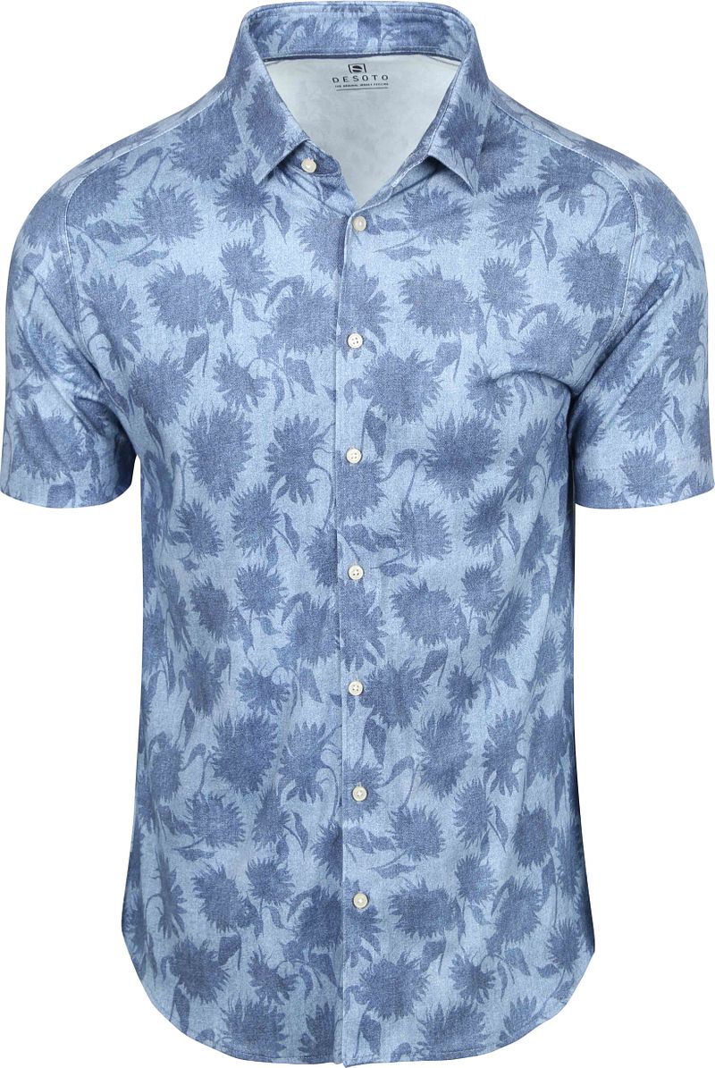 Desoto Short Sleeve Overhemd Print Bleached Denim