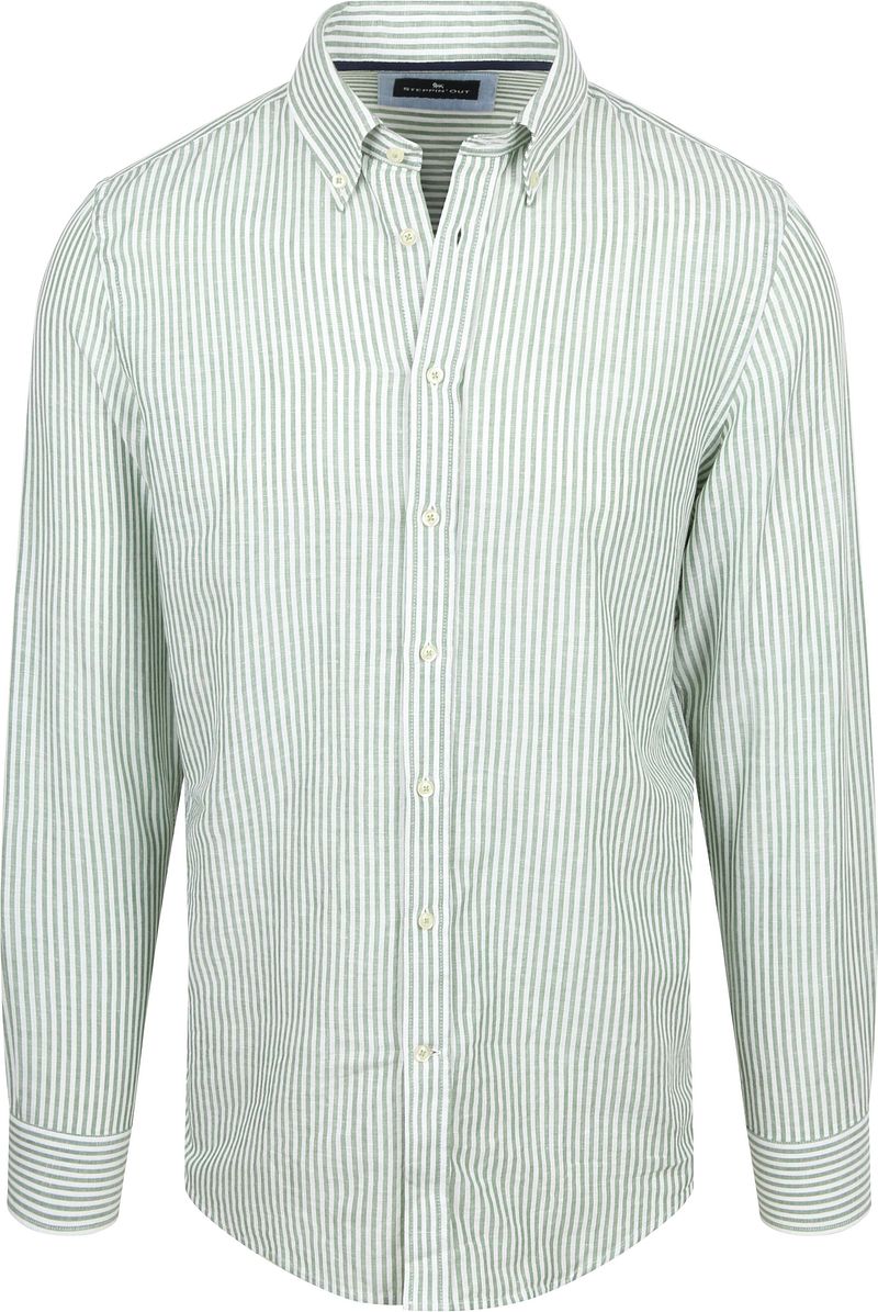 Steppin' Out Hemd Linen Cotton Streifen Grün - Größe Xl