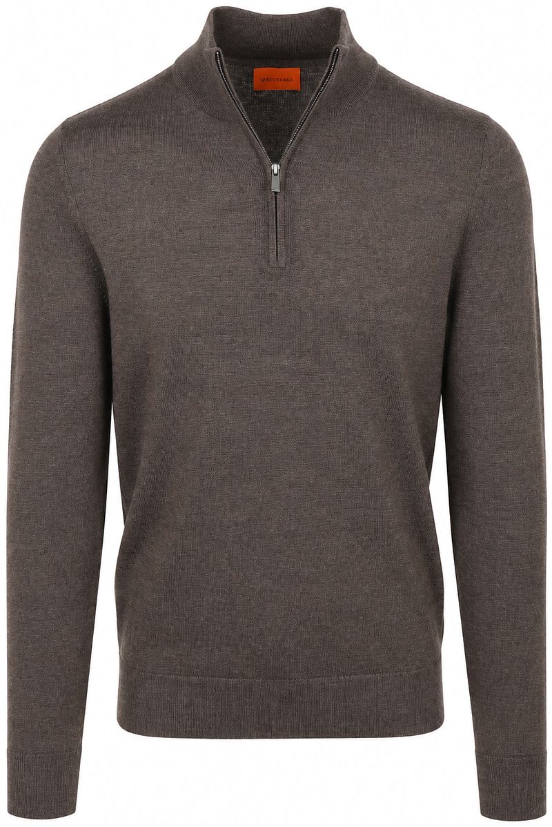 Suitable Merino Half Zip Trui Bruin