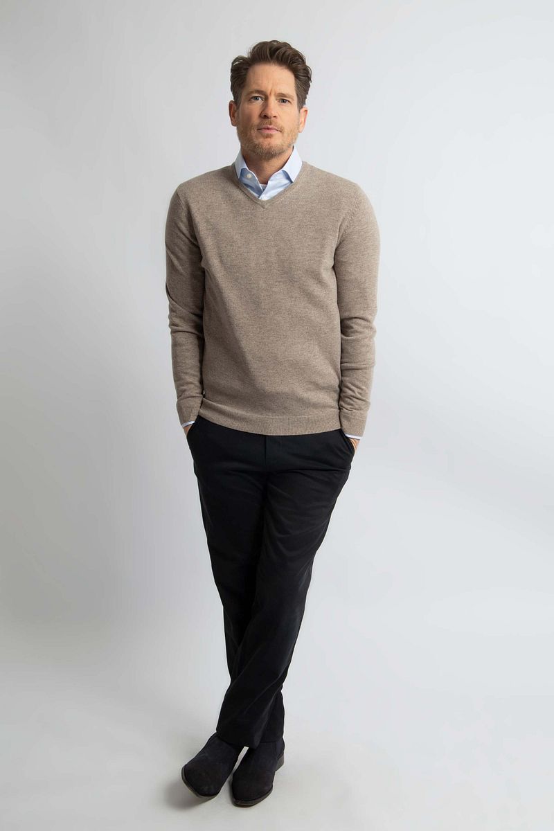 Steppin' Out Pullover V-Ausschnitt Merinowolle Hellbraun - Größe L günstig online kaufen