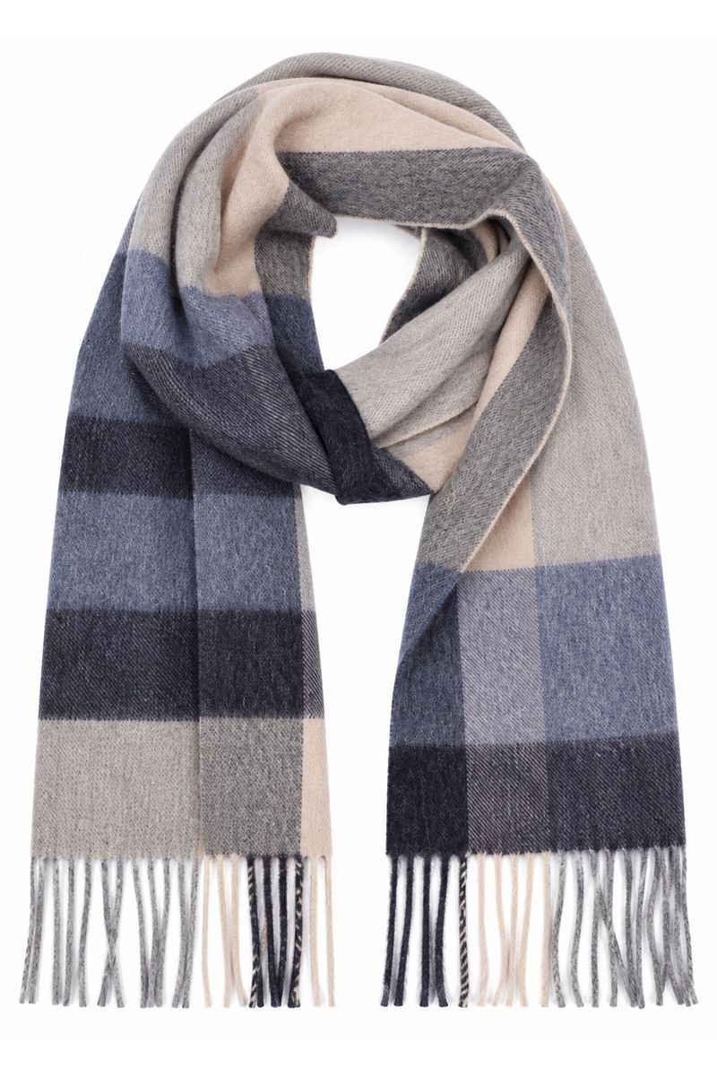 Profuomo Sjaal Lamswol Ruiten Blauw Beige -