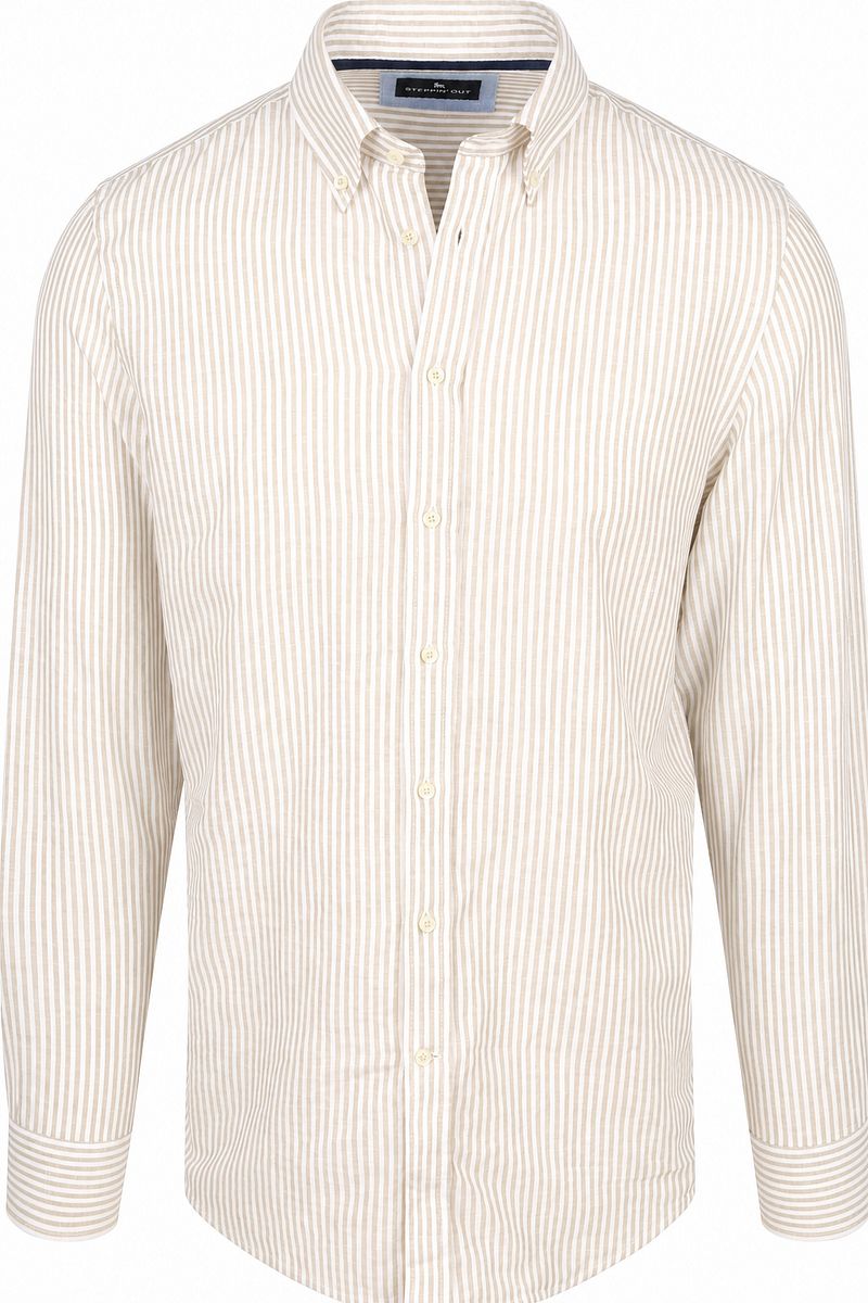 Steppin' Out Hemd Linen Cotton Streifen Sand - Größe Xl