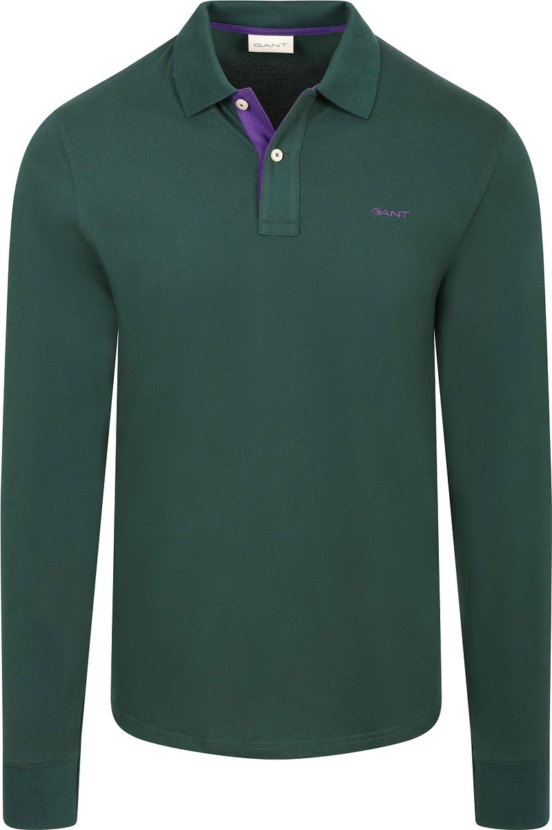 Gant Longsleeve Contrast Piqu&eacute; Poloshirt Tartan Groen