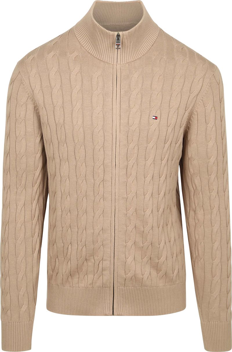 Tommy Hilfiger Strickjacke Zip Cable Beige - Größe M günstig online kaufen