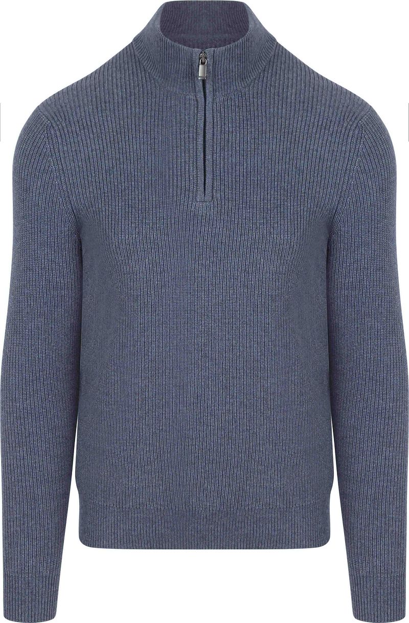 Suitable Half Zip Trui Wol Blend Donkerblauw
