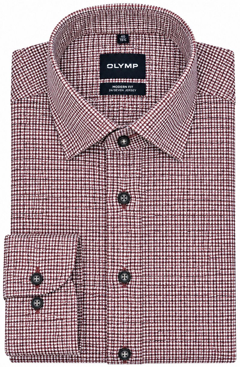 Olymp Luxor Overhemd 24/Seven Houndstooth Bordeaux