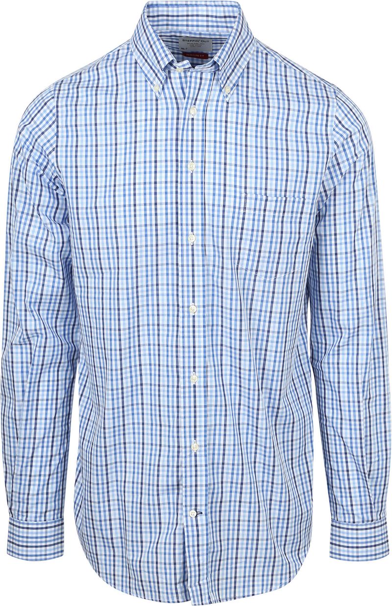 Steppin' Out Extra Lange Mouwen Overhemd Ruit Blauw
