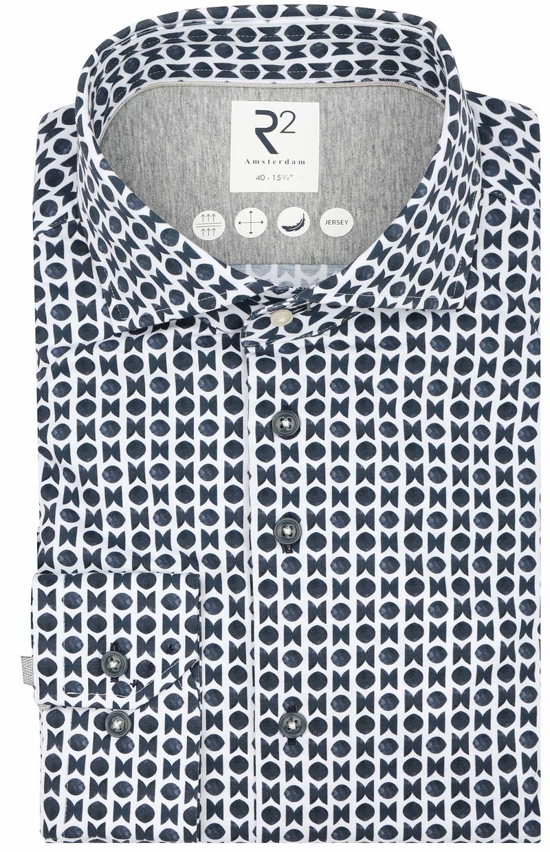R2 Amsterdam R2 Overhemd Single Jersey Print Navy