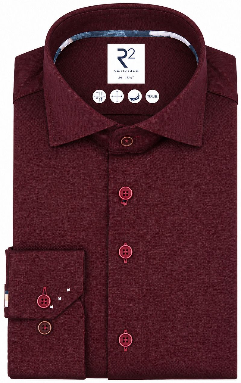 R2 Amsterdam R2 Overhemd Knitted Dobby Bordeaux